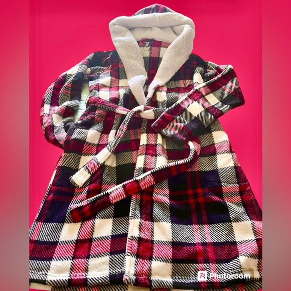 Vera Bradley NWOT Cozy Fleece/sherpa hooded Bathroom w/pockets Plaid - Picture 4 of 11